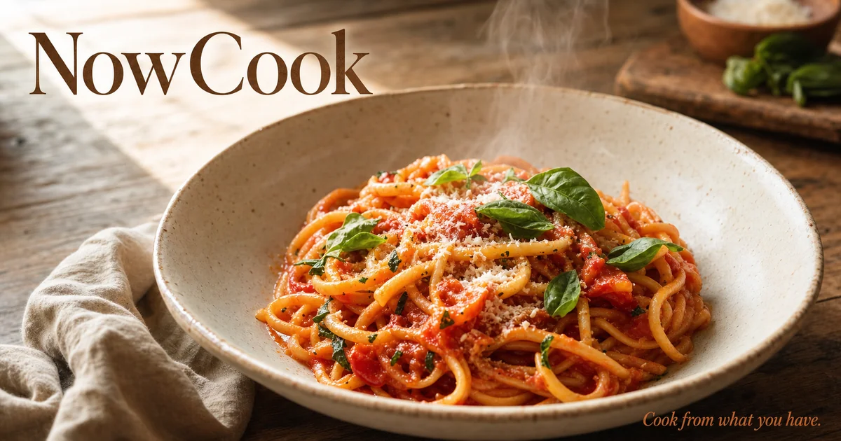 NowCook brand card showing the app name and pantry-to-dinner concept